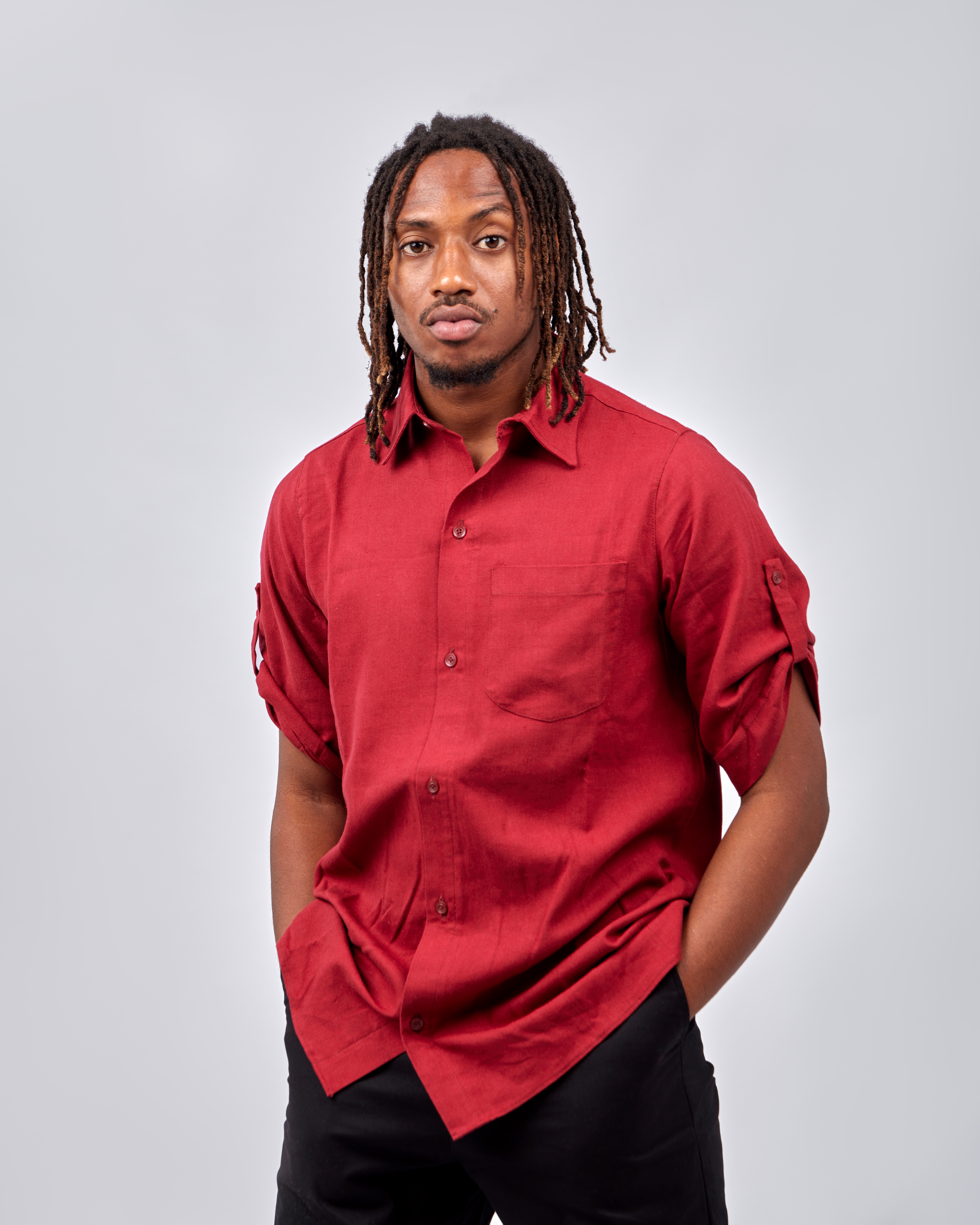 Chemise Homme rouge bordeaux en lin